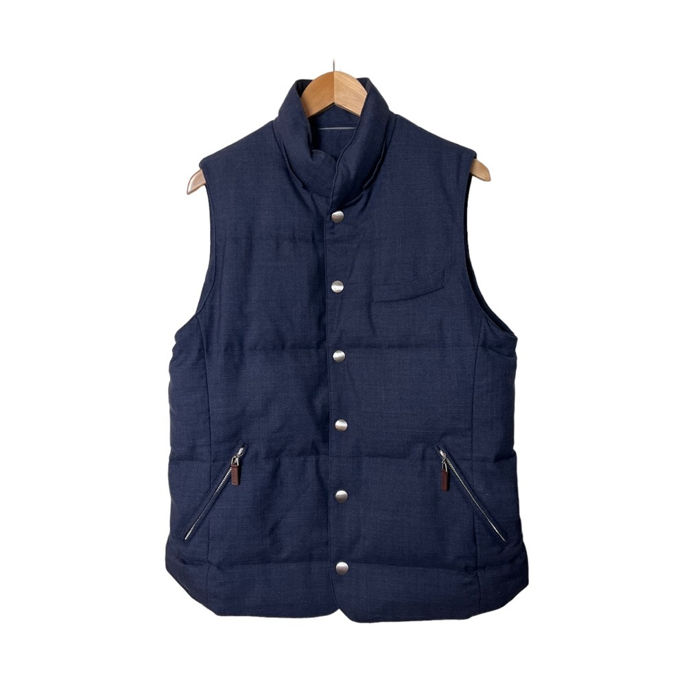 SUITSUPPLY Zip Bodywarmer Waistcoat Vest Men's Down Filled Wool Quilted Blue L